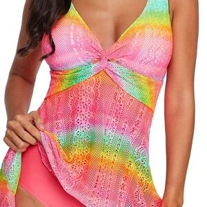 Vibrant Multicolor One Piece Swimsuit Swimdress Skirted